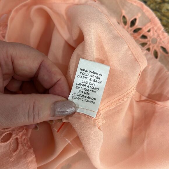 Entro Cotton Eyelet Embroidered Short Sleeve Top Blouse In Peach Size M - Picture 7 of 10